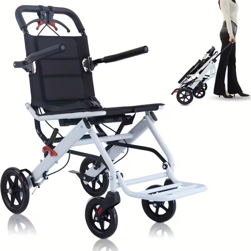 Ultralight Transport Wheelchair Folding Portable Boarding Travel Wheelchair with Handbrake for Adults