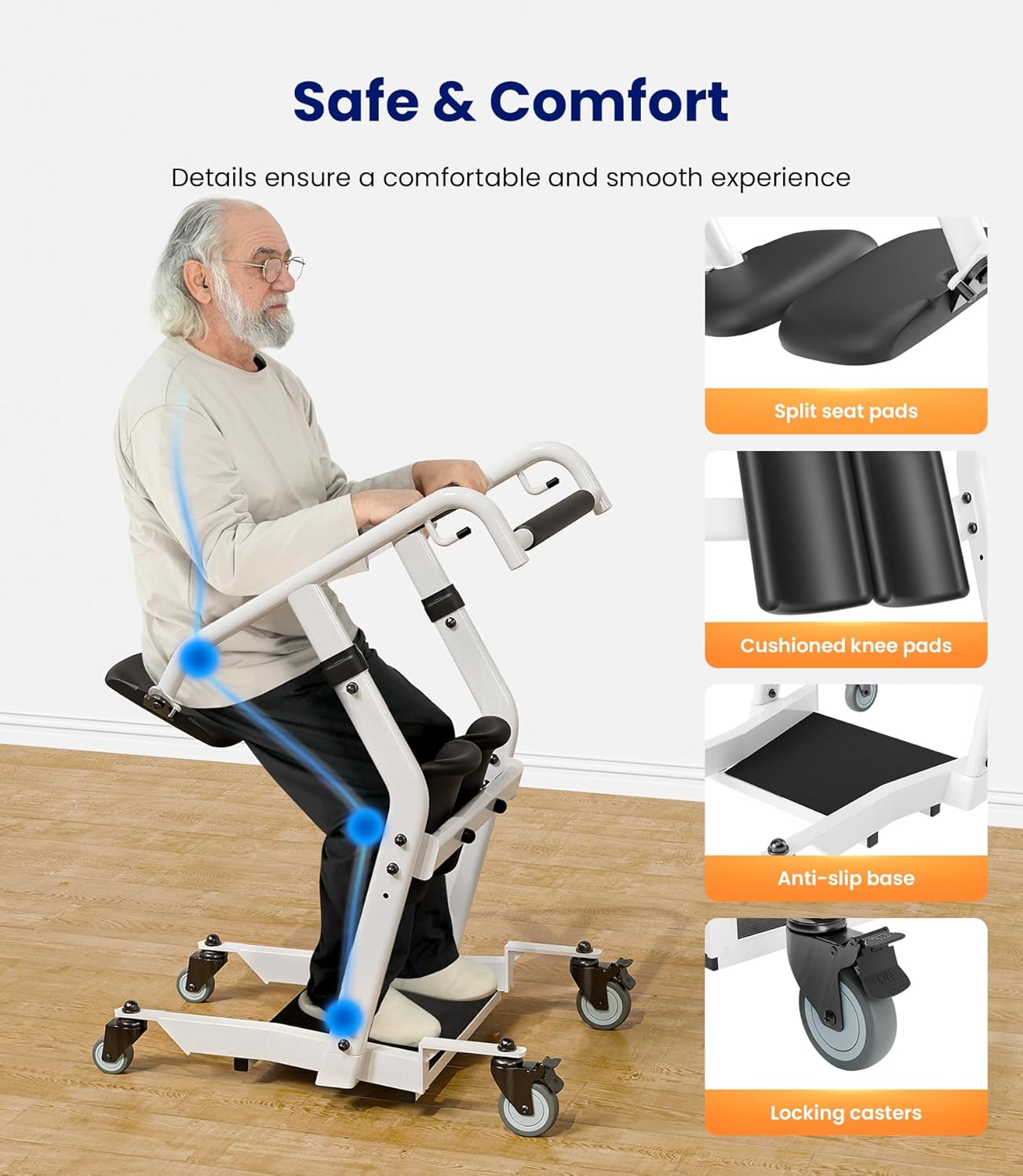 Upgrade Sit to Stand Lift, One-Step Stand Assist Lift for Elderly, Patient Lift Chair Transport Unit with Wheels