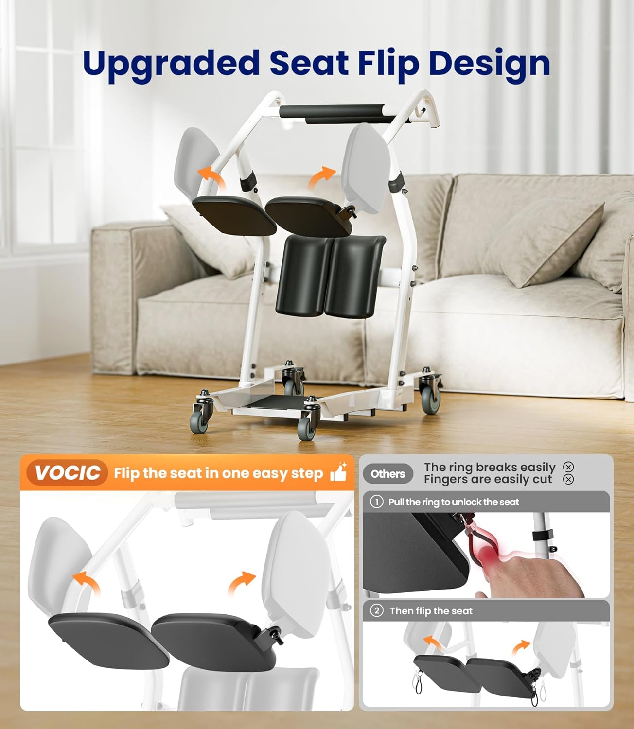 Upgrade Sit to Stand Lift, One-Step Stand Assist Lift for Elderly, Patient Lift Chair Transport Unit with Wheels