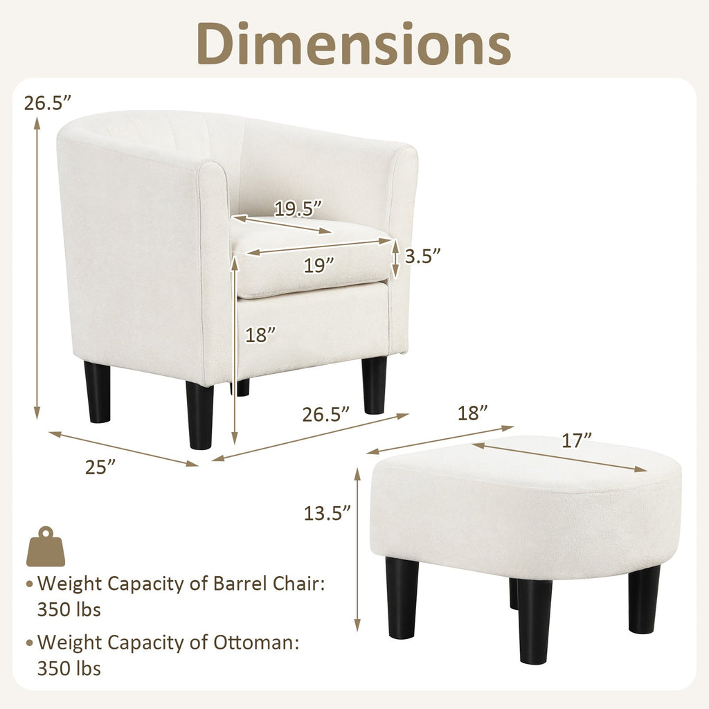 Upholstered Teddy Velvet Club Barrel Chair with Ottoman with Footrest