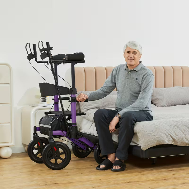 Upright Rollator Walkers for Seniors Stand Up Aluminium Tall Walker Light Weight for Rolling Mobility Walking Aids Light Purple