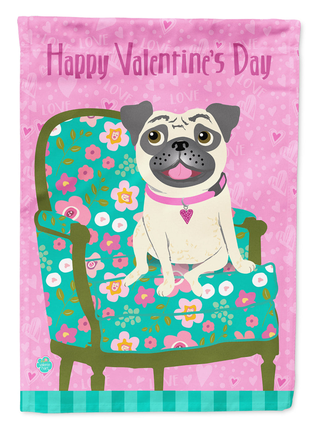 Happy Valentine's Day Pug Garden Flag Mailbox Decorative Yard Banner Outside Patio Artwork for Flower Beds, Garden Size, Multicolor