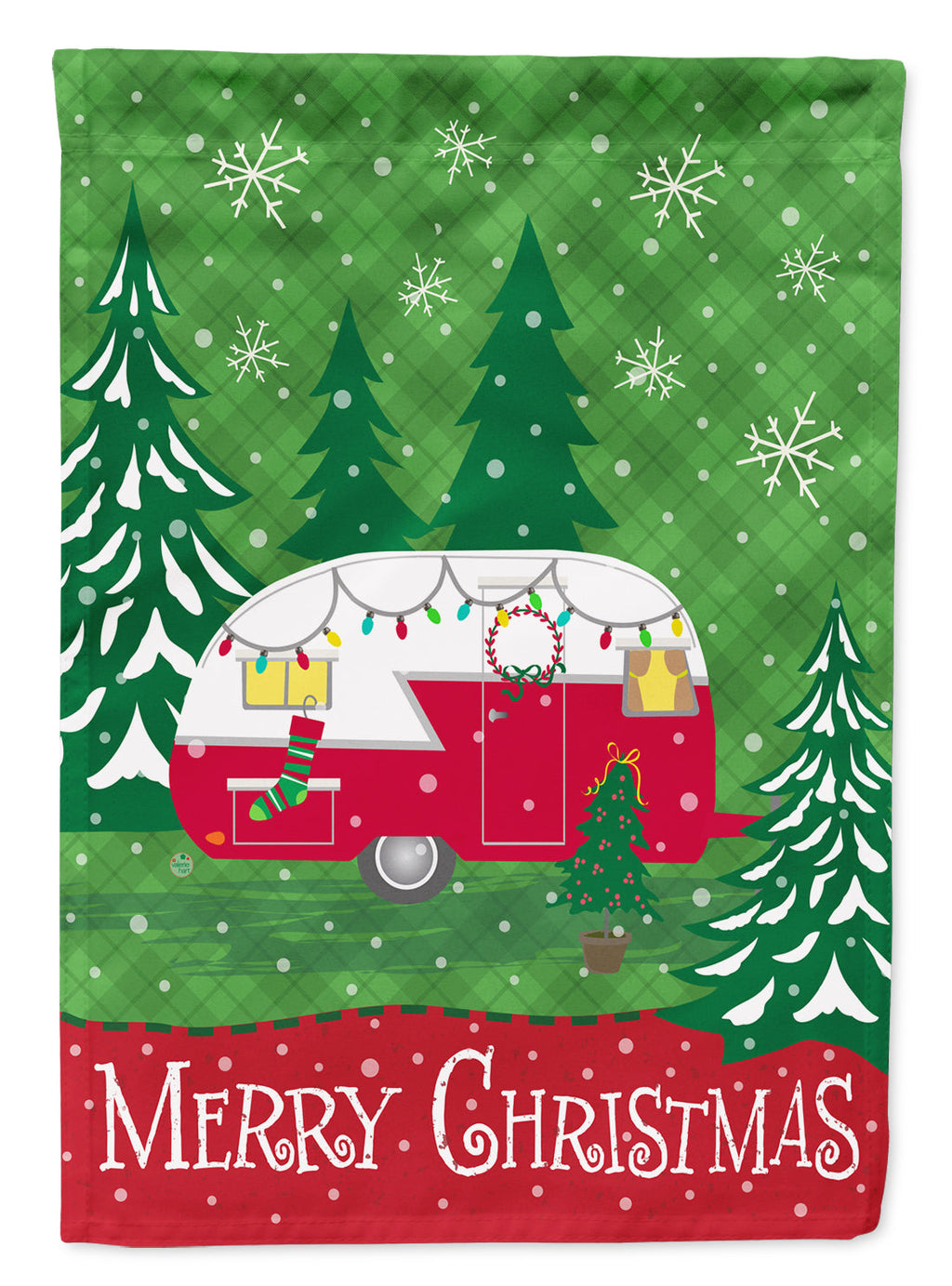 Christmas Vintage Glamping Trailer House Flag 28x40 Porch Sleeve Pole Decorative Outside Yard Banner Artwork Wall Hanging, Polyester