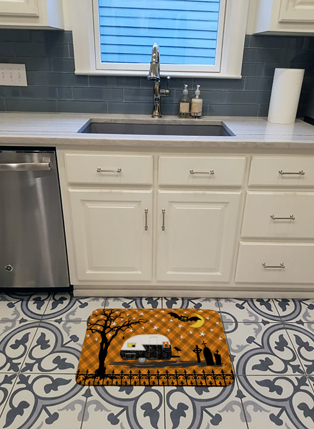 Halloween Vintage Camper Memory Foam Kitchen Mat Machine Washable Anti-Fatigue Cushion Comfort Bath or Kitchen Rug