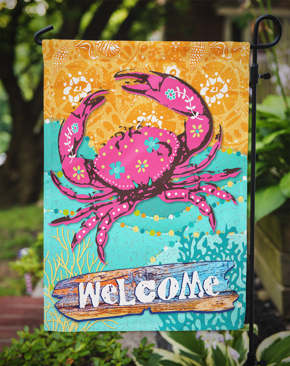 Coastal Pink Crab Garden Flag Mailbox Decorative Yard Banner Outside Patio Artwork for Flower Beds, Garden Size, Multicolor