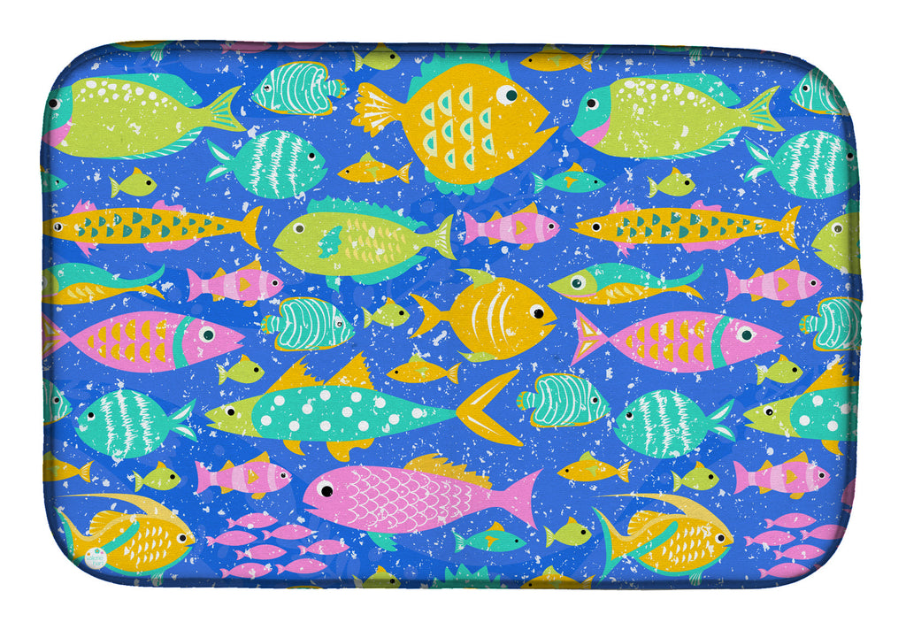 Little Colorful Fishes Dish Drying Mat Absorbent Dish Drying Mat Pad for Kitchen Counter Dish Drainer Mat for Countertop, 14 x 21", Multicolor