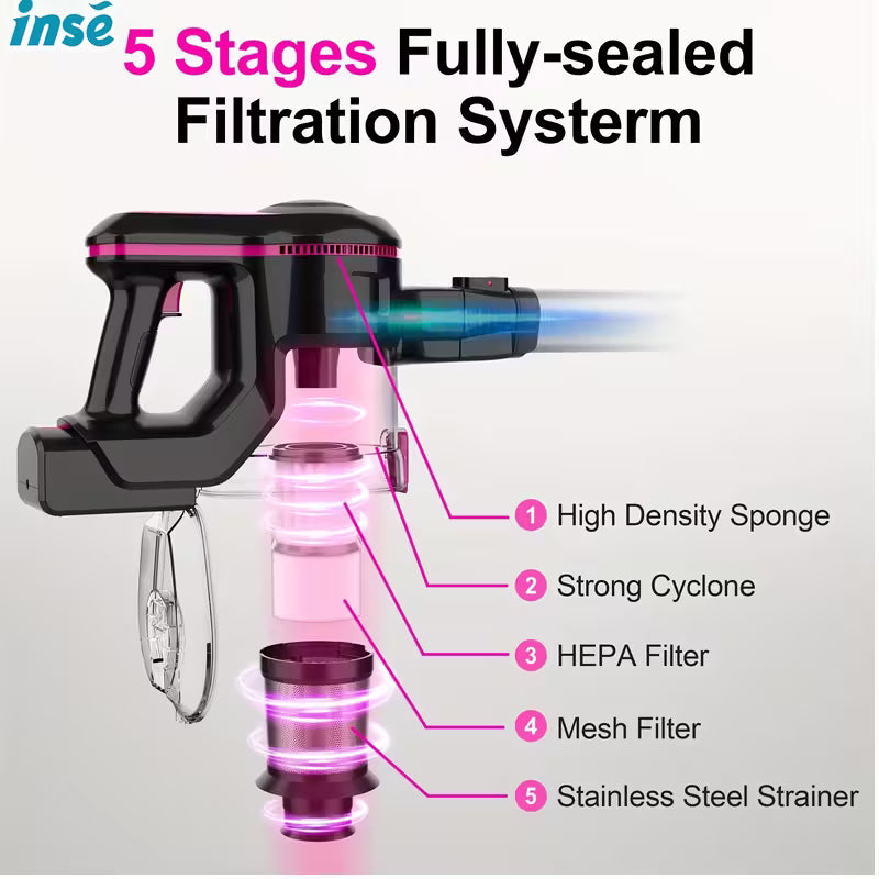 Vacuum Cleaners for Home, 46KPa, 6-in-1 Rechargeable Powerful Handheld Vacuum Cleaner/High Suction/Detachable Battery, Running Time 45 Minutes, 50.5oz Dust Cup, LED Brush, Vacuum Cleaners for Home, Hardwood Floor, Carpet And Pet Hair