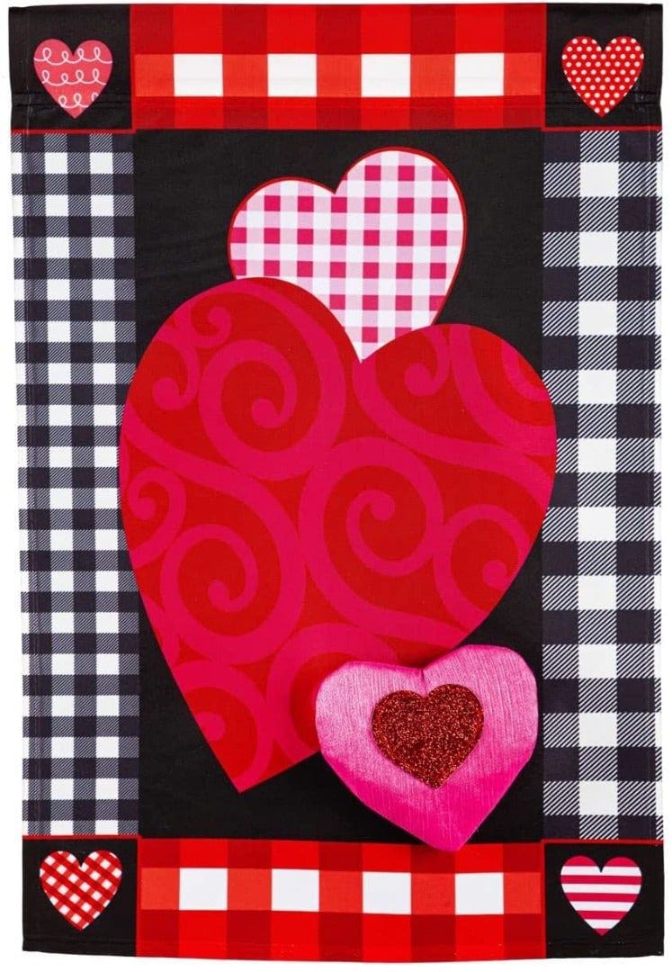 Valentine's Heart Patterned Border Garden Flag 2 Sided