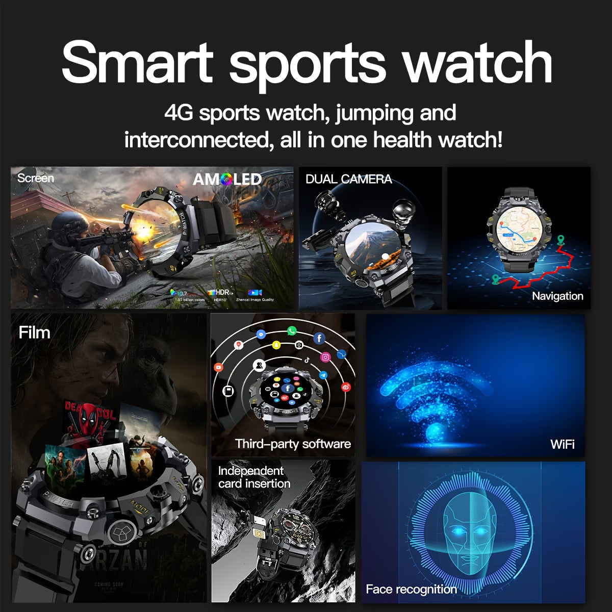 valentine's Day Gifts • 4G Smart Watch SIM Card 4G Watch with Camera • 4G Android Smart Watch with GPS, 4G Network, WiFi • Can Talk Wirelessly • 1.508 Inch Super AMOLED HD Display • MP3/MP4 Player, Pedometer