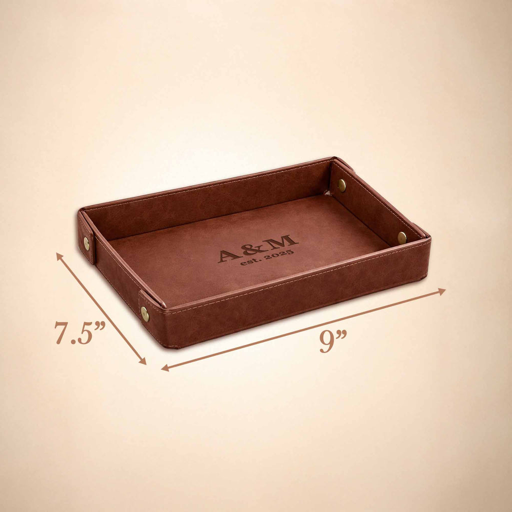 Engraved Leather Valet Tray for Men – Light Coffee , Couple