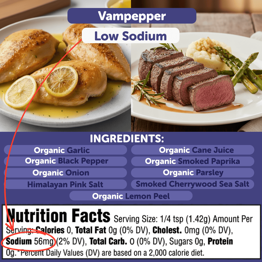 VamPepper® Garlic Pepper Blend – Low Sodium Bold & Smoky Garlic Seasoning