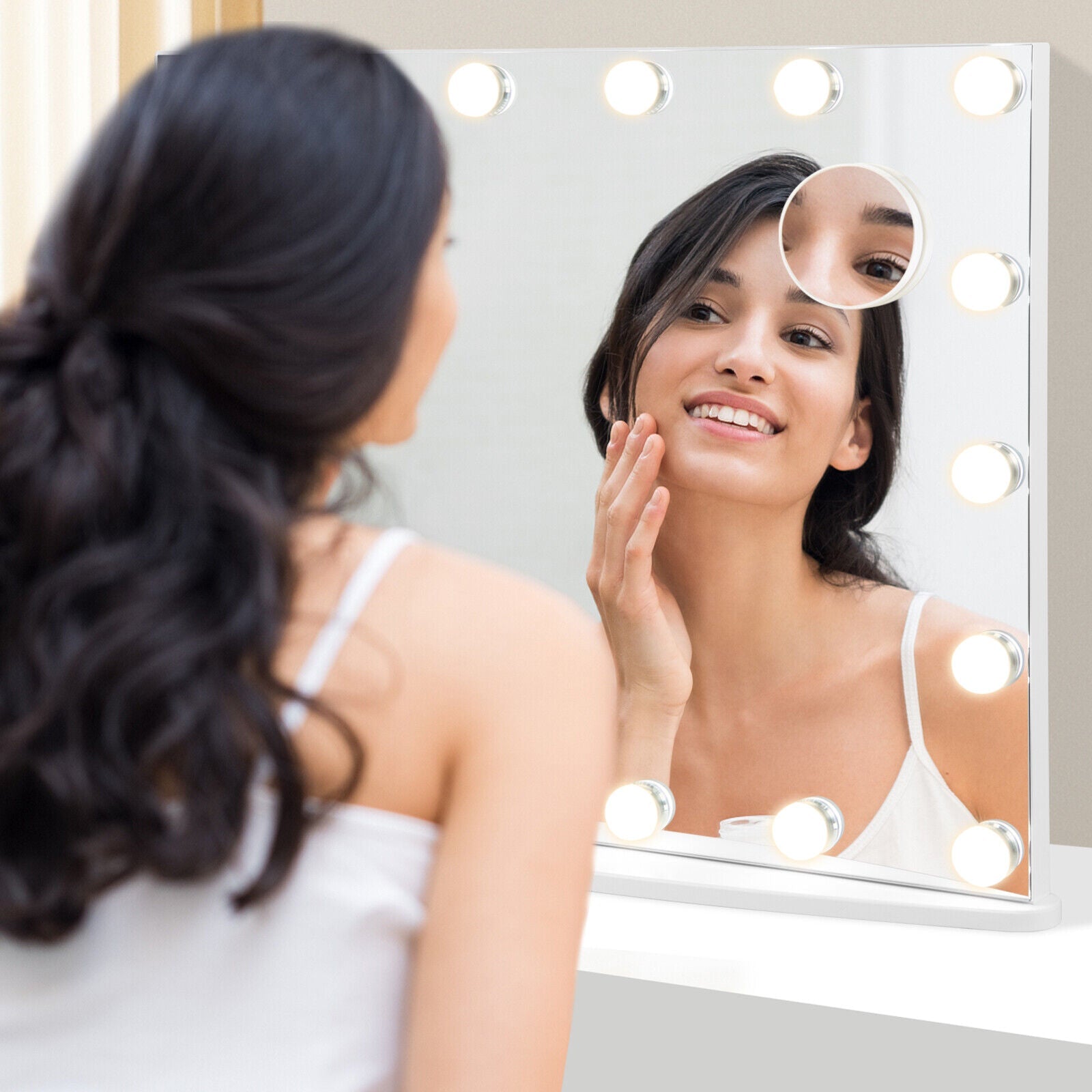 Vanity Mirror with 18 Dimmable LED Bulbs and 3 Color Lighting Modes-White