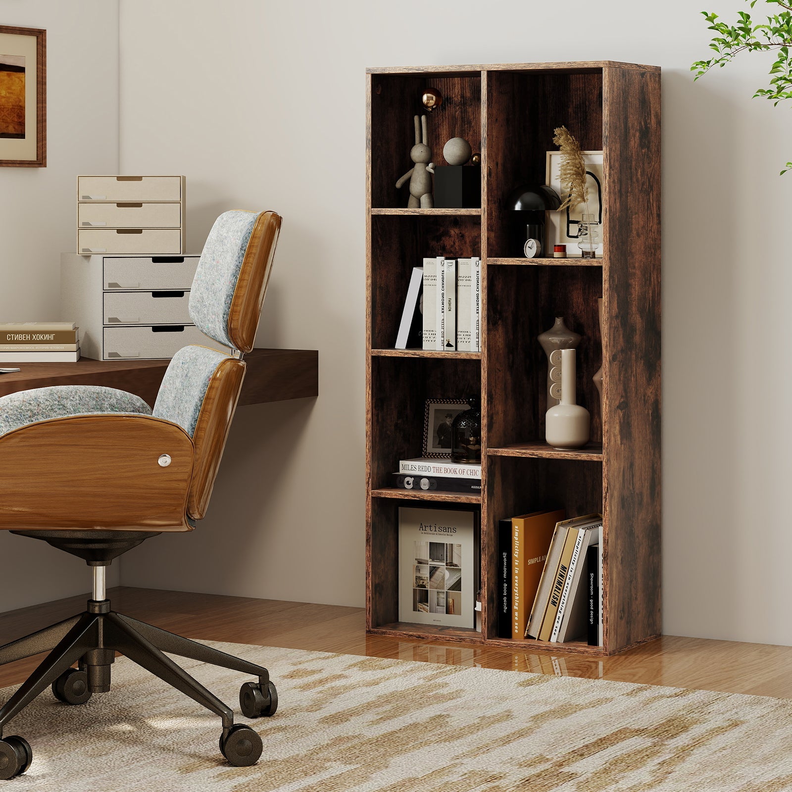 Vertical or Horizontal Freestanding Bookshelf with 7 Compartments
