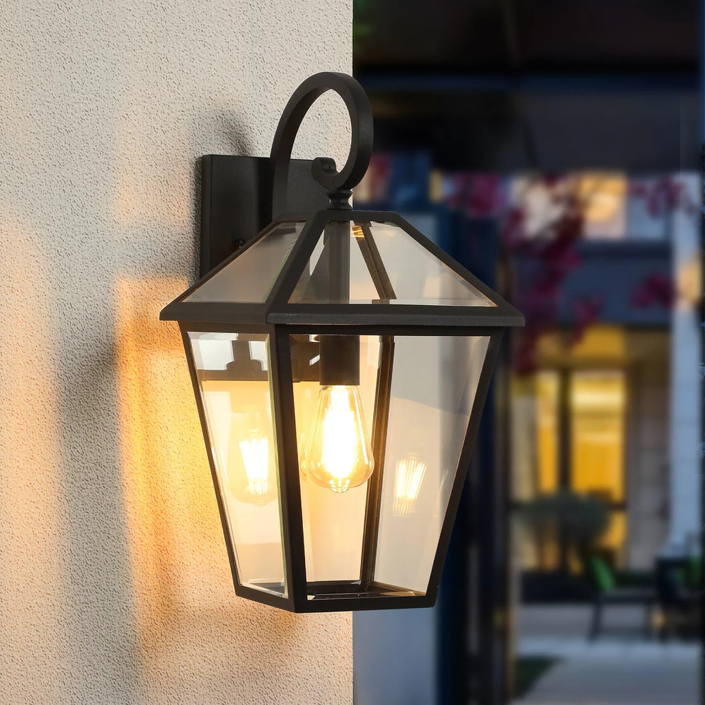 Outdoor Wall Lanterns (2-Pack) – Black Die-Cast Aluminum, Clear Glass & Vintage Farmhouse Design | Weatherproof Wall Sconces
