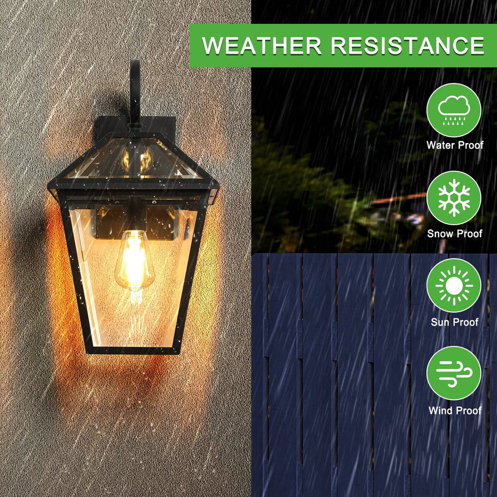 Outdoor Wall Lanterns (2-Pack) – Black Die-Cast Aluminum, Clear Glass & Vintage Farmhouse Design | Weatherproof Wall Sconces