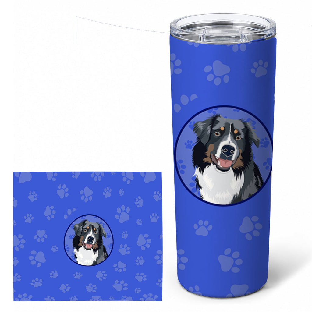 Australian Shepherd Black Tricolor #1  Stainless Steel Skinny Tumbler 20 oz Vacuum Double Walled Reusable Insulated Travel Cup