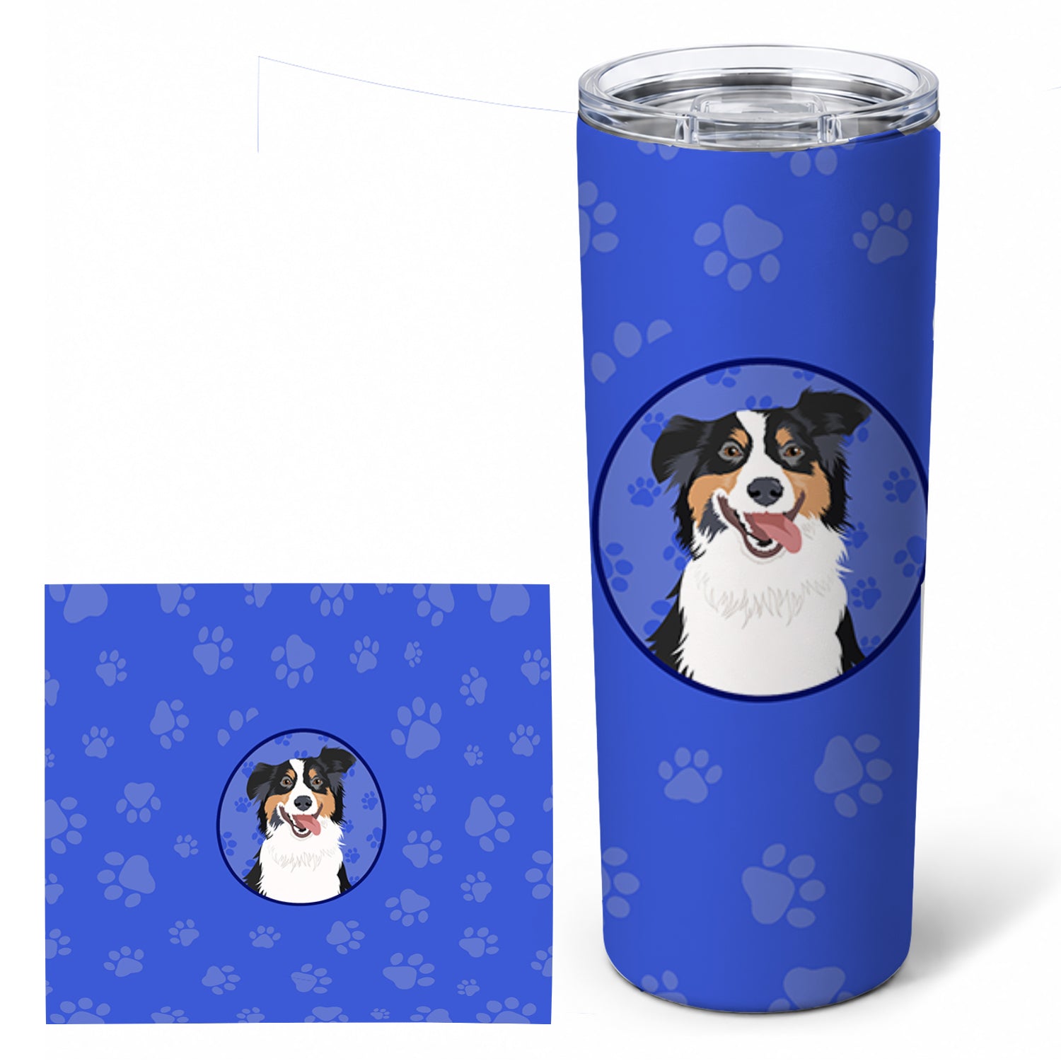 Australian Shepherd Black Tricolor #2  Stainless Steel Skinny Tumbler 20 oz Vacuum Double Walled Reusable Insulated Travel Cup