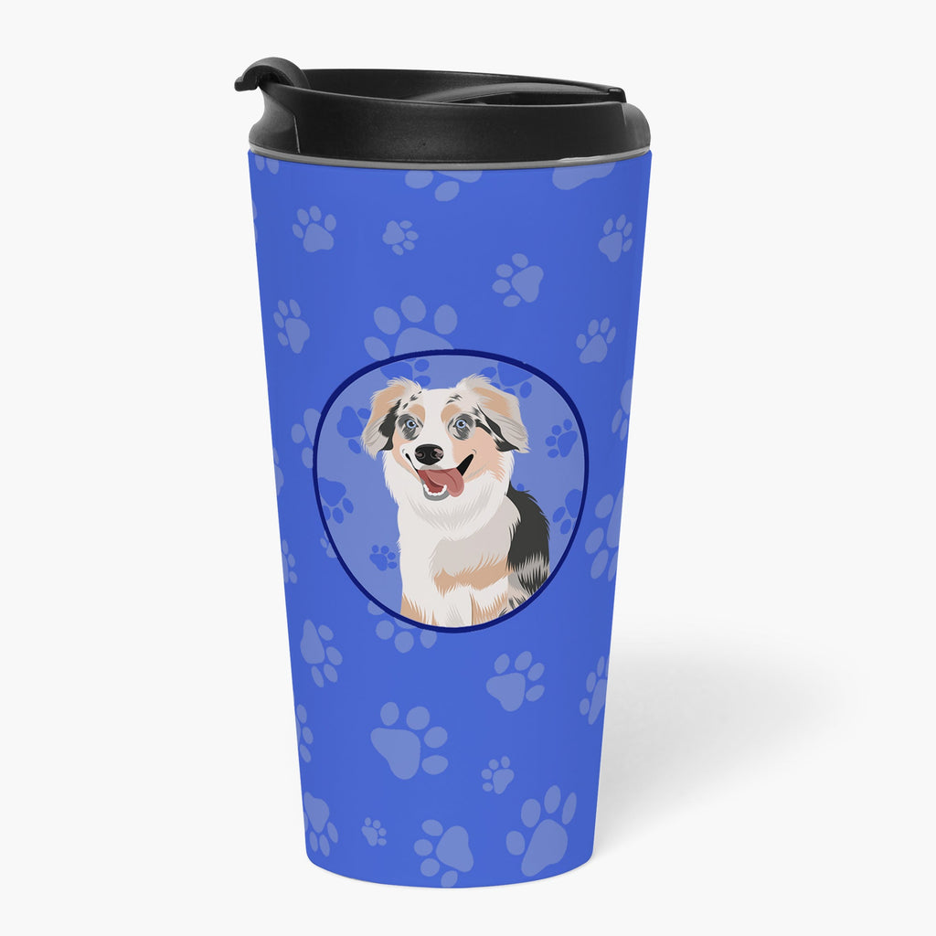 Australian Shepherd Blue Merle Puppy #1 Stainless Steel 16 oz Tumbler Blue Insulated Tumbler with Lid, Cute Travel Cup for Coffee, Cocktails, Gift Men, Dad, Women, Mother
