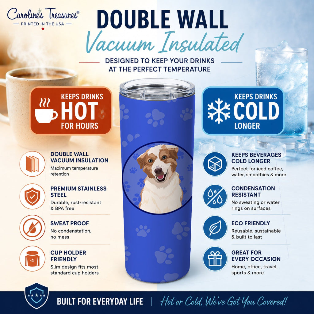 Australian Shepherd Red and White #1  Stainless Steel Skinny Tumbler 20 oz Vacuum Double Walled Reusable Insulated Travel Cup