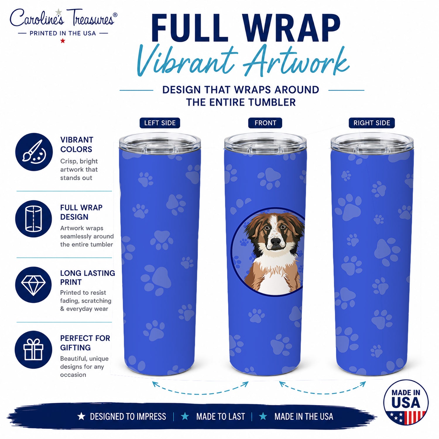 Australian Shepherd Red Tricolor #1  Stainless Steel Skinny Tumbler 20 oz Vacuum Double Walled Reusable Insulated Travel Cup