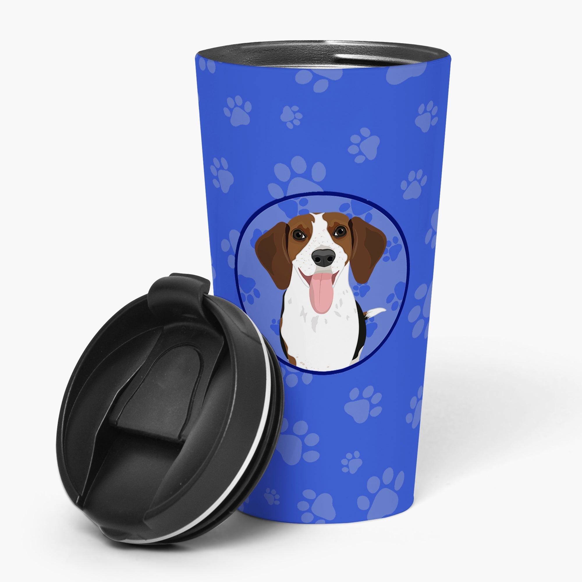 Beagle Tricolor Red Ticked #3 Stainless Steel 16 oz Tumbler Blue Insulated Tumbler with Lid, Cute Travel Cup for Coffee, Cocktails, Gift Men, Dad, Women, Mother