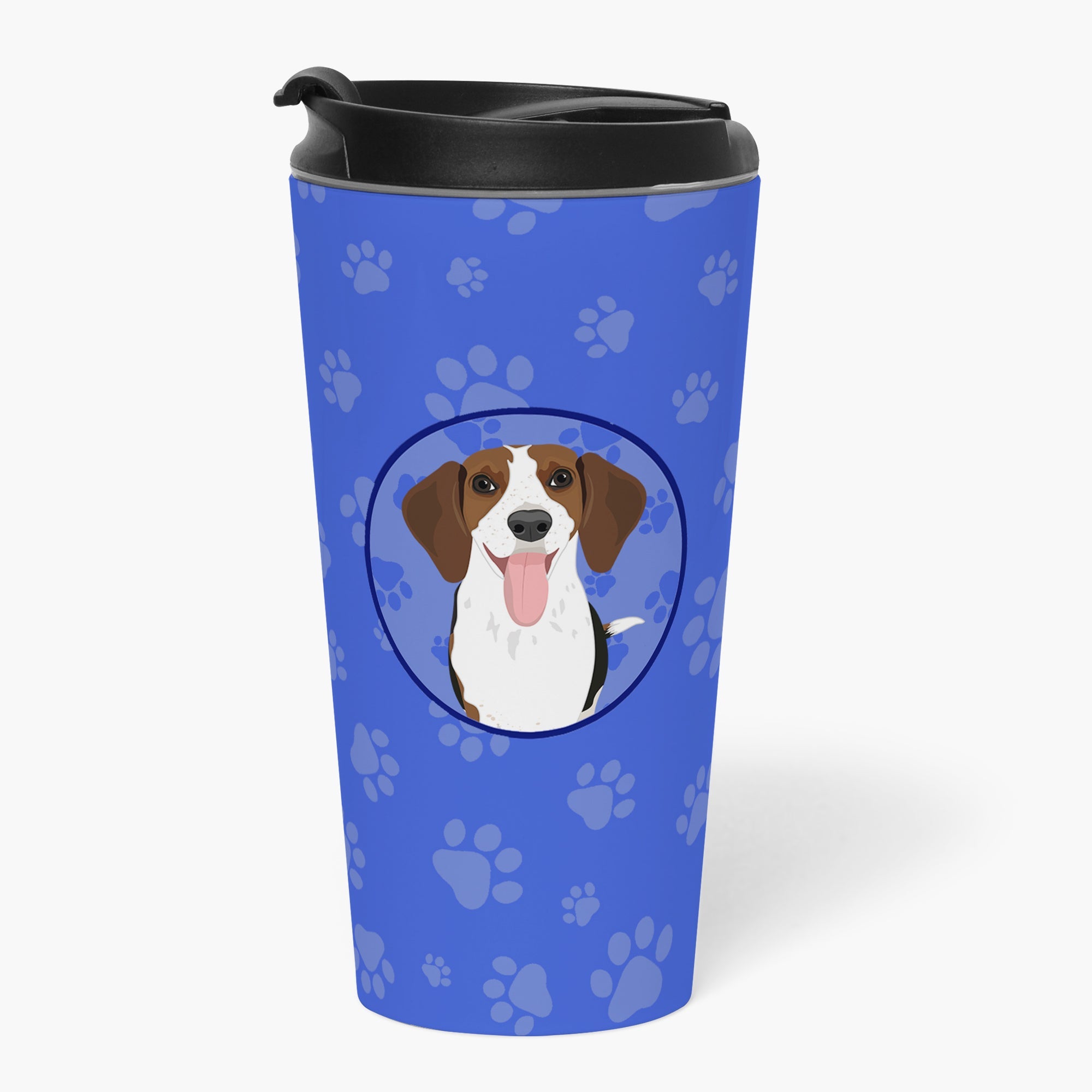 Beagle Tricolor Red Ticked #3 Stainless Steel 16 oz Tumbler Blue Insulated Tumbler with Lid, Cute Travel Cup for Coffee, Cocktails, Gift Men, Dad, Women, Mother
