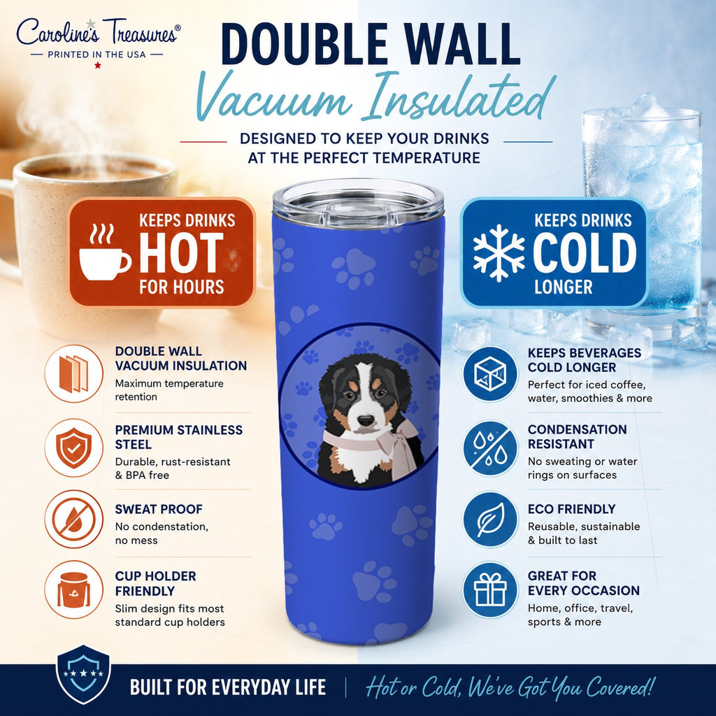 Bernese Mountain Dog Puppy #1  Stainless Steel Skinny Tumbler 20 oz Vacuum Double Walled Reusable Insulated Travel Cup