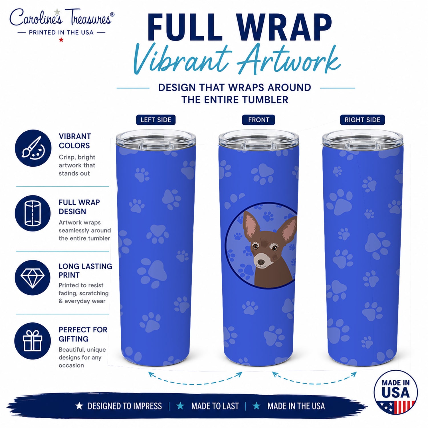 Chihuahua Chocolate #2  Stainless Steel Skinny Tumbler 20 oz Vacuum Double Walled Reusable Insulated Travel Cup