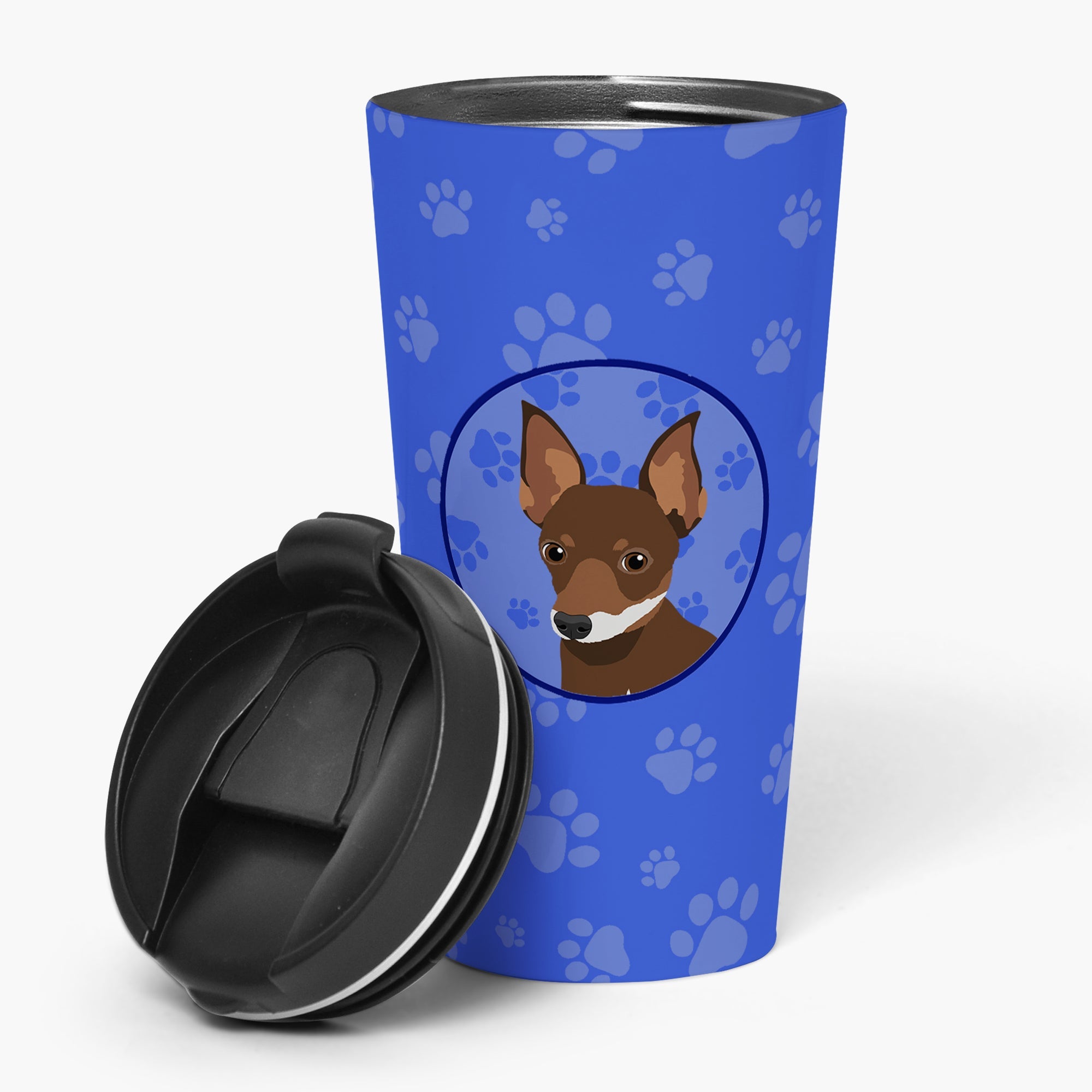 Chihuahua Chocolate and White #2 Stainless Steel 16 oz Tumbler Blue Insulated Tumbler with Lid, Cute Travel Cup for Coffee, Cocktails, Gift Men, Dad, Women, Mother