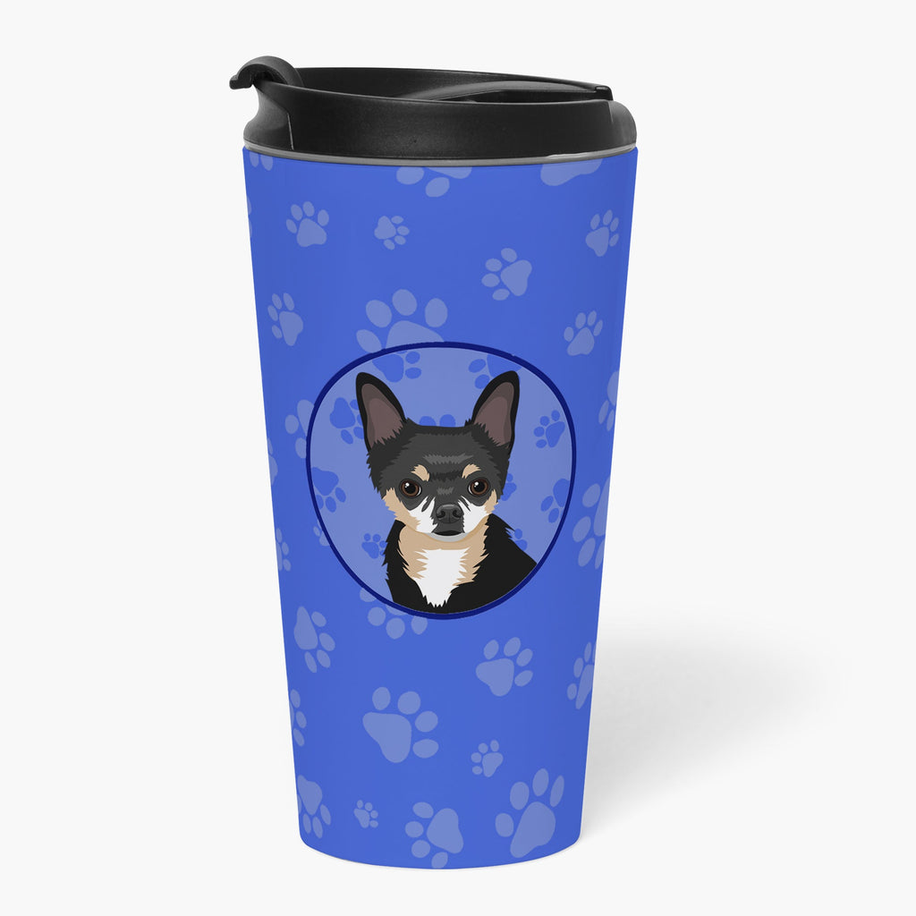 Chihuahua Tricolor #2 Stainless Steel 16 oz Tumbler Blue Insulated Tumbler with Lid, Cute Travel Cup for Coffee, Cocktails, Gift Men, Dad, Women, Mother