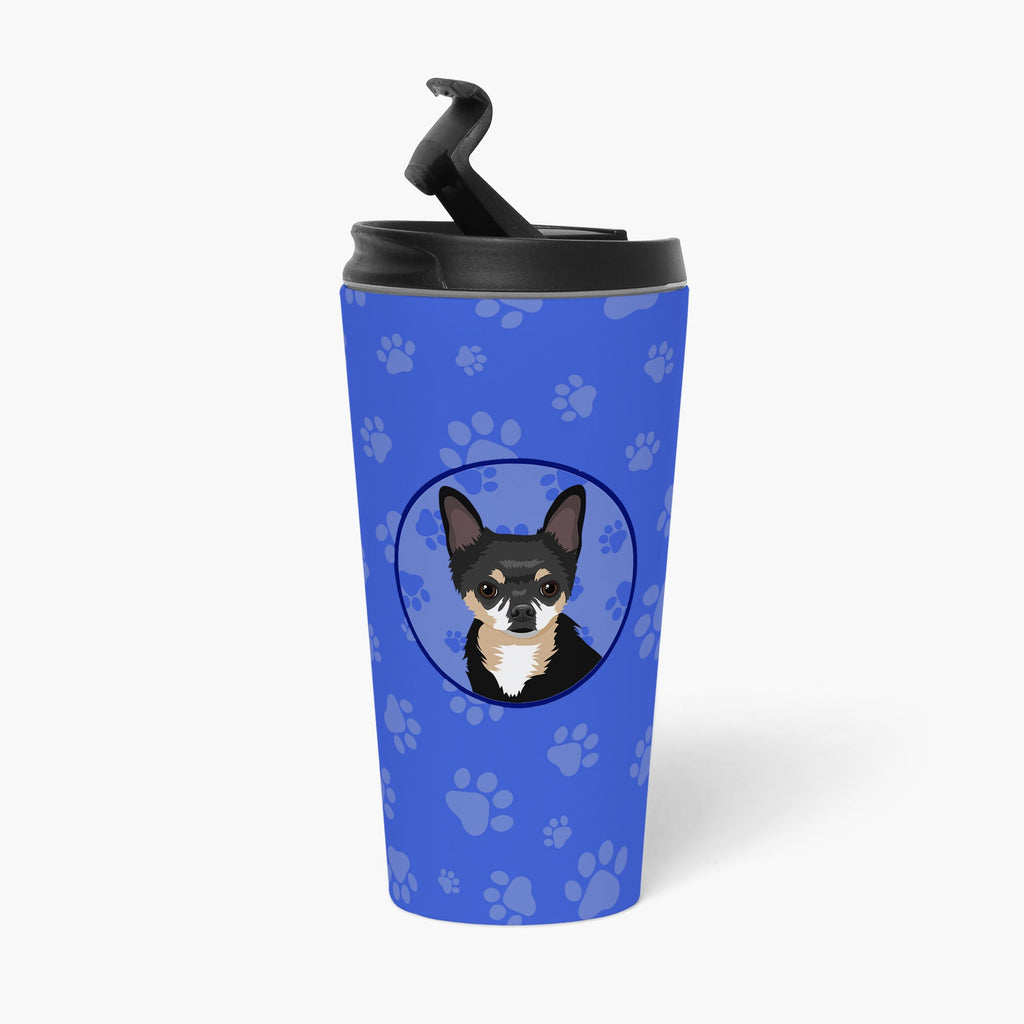 Chihuahua Tricolor #2 Stainless Steel 16 oz Tumbler Blue Insulated Tumbler with Lid, Cute Travel Cup for Coffee, Cocktails, Gift Men, Dad, Women, Mother