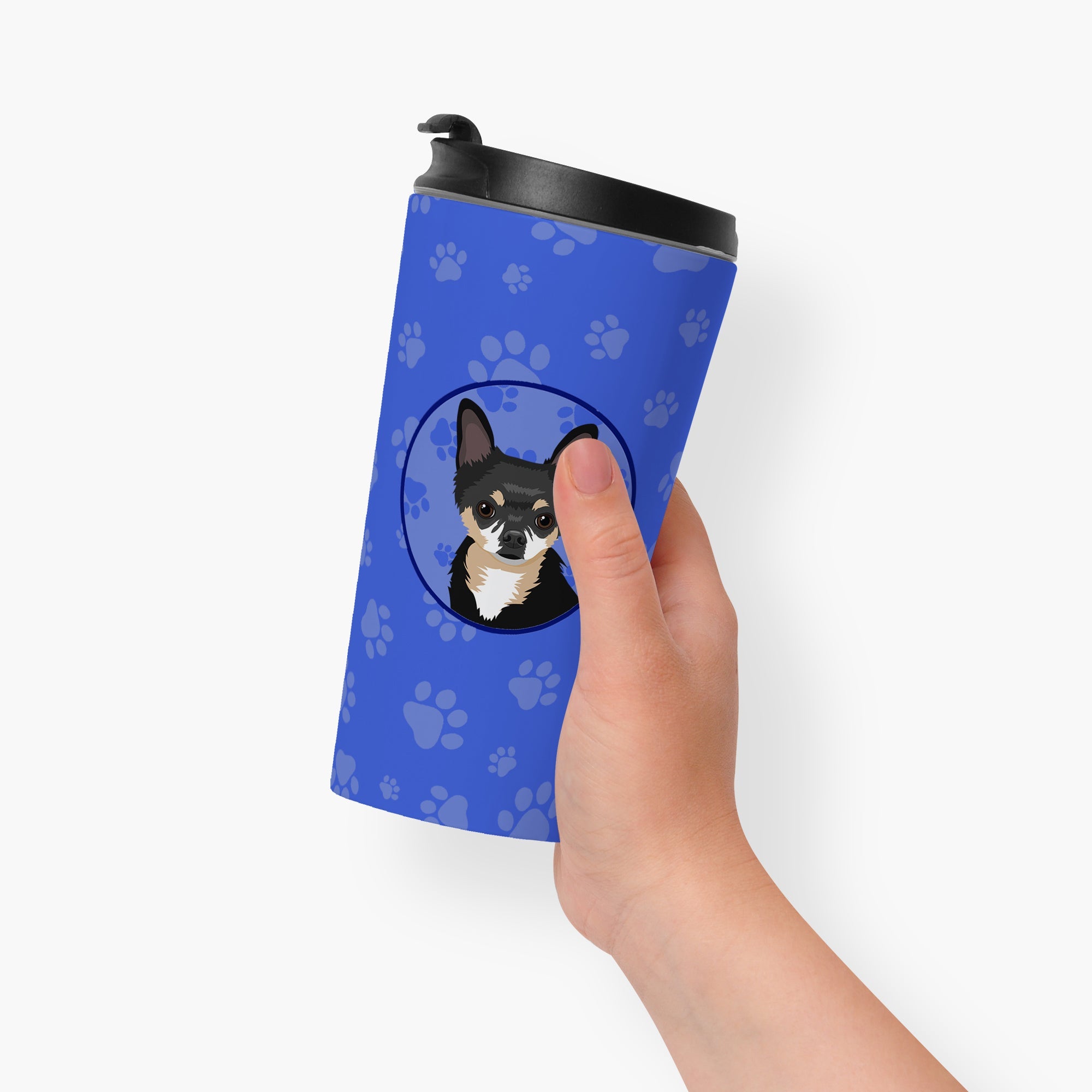 Chihuahua Tricolor #2 Stainless Steel 16 oz Tumbler Blue Insulated Tumbler with Lid, Cute Travel Cup for Coffee, Cocktails, Gift Men, Dad, Women, Mother