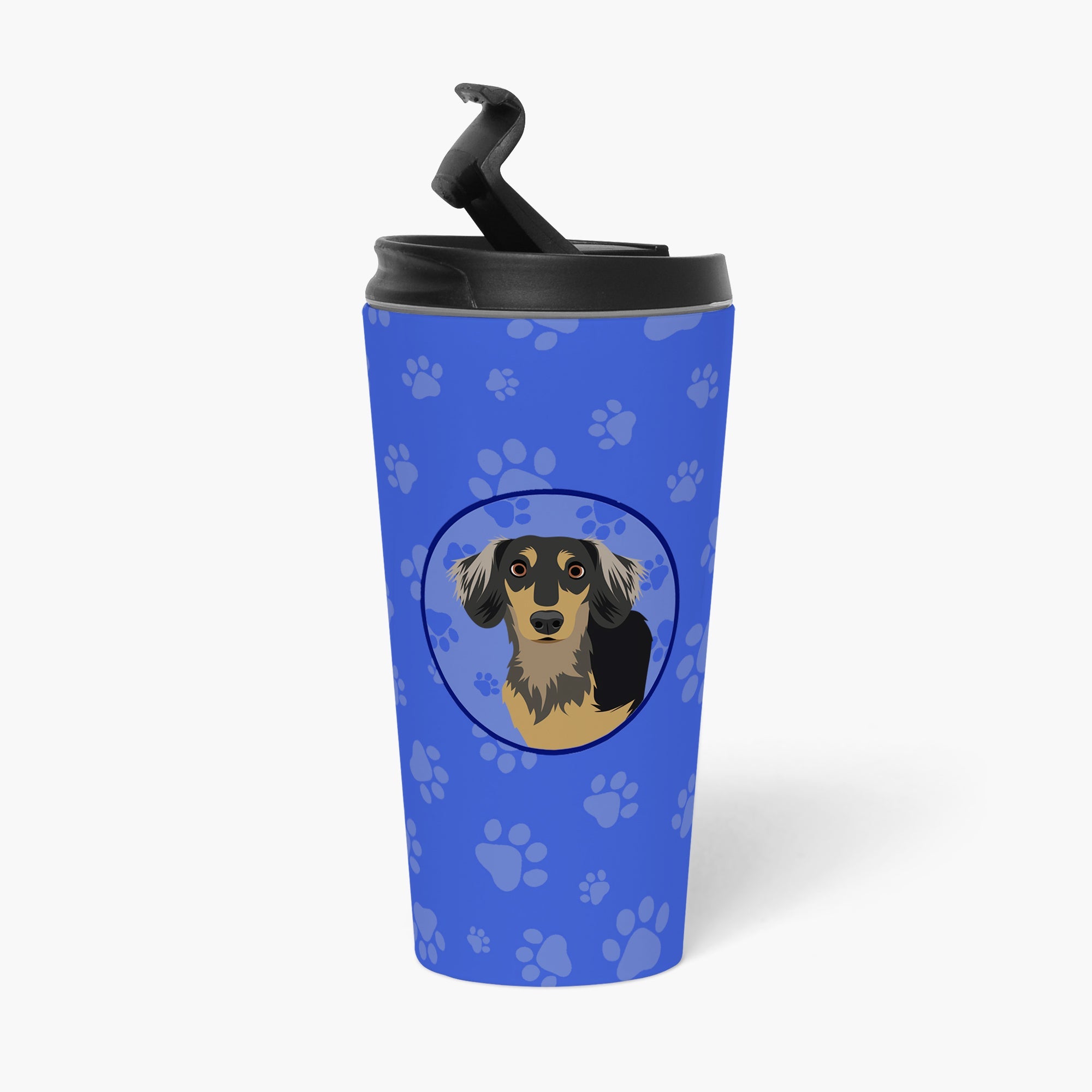 Dachshund Black and Tan #4 Stainless Steel 16 oz Tumbler Blue Insulated Tumbler with Lid, Cute Travel Cup for Coffee, Cocktails, Gift Men, Dad, Women, Mother