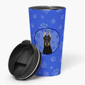 Doberman Pinscher Black and Rust Cropped Ears Stainless Steel 16 oz Tumbler Blue Insulated Tumbler with Lid, Cute Travel Cup for Coffee, Cocktails, Gift Men, Dad, Women, Mother