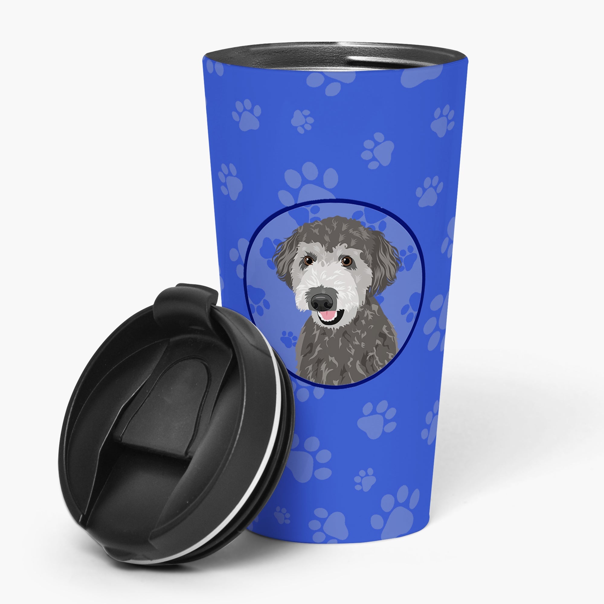 Doodle Silver #2 Stainless Steel 16 oz Tumbler Blue Insulated Tumbler with Lid, Cute Travel Cup for Coffee, Cocktails, Gift Men, Dad, Women, Mother