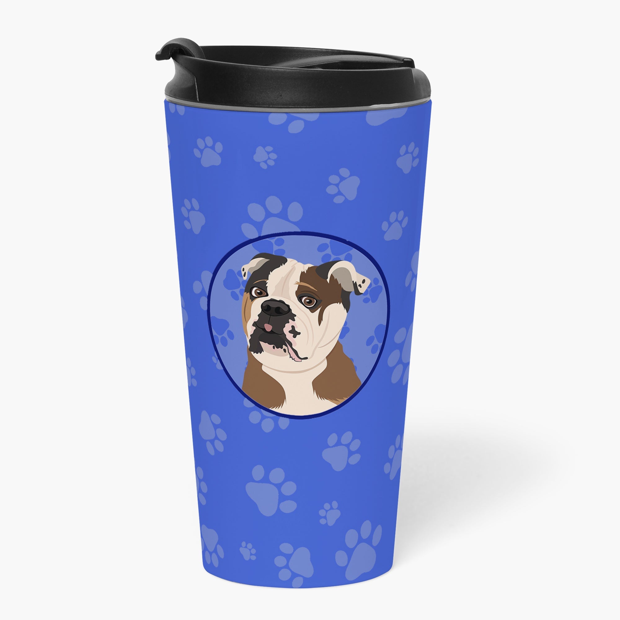 English Bulldog Chocolate Tan Stainless Steel 16 oz Tumbler Blue Insulated Tumbler with Lid, Cute Travel Cup for Coffee, Cocktails, Gift Men, Dad, Women, Mother