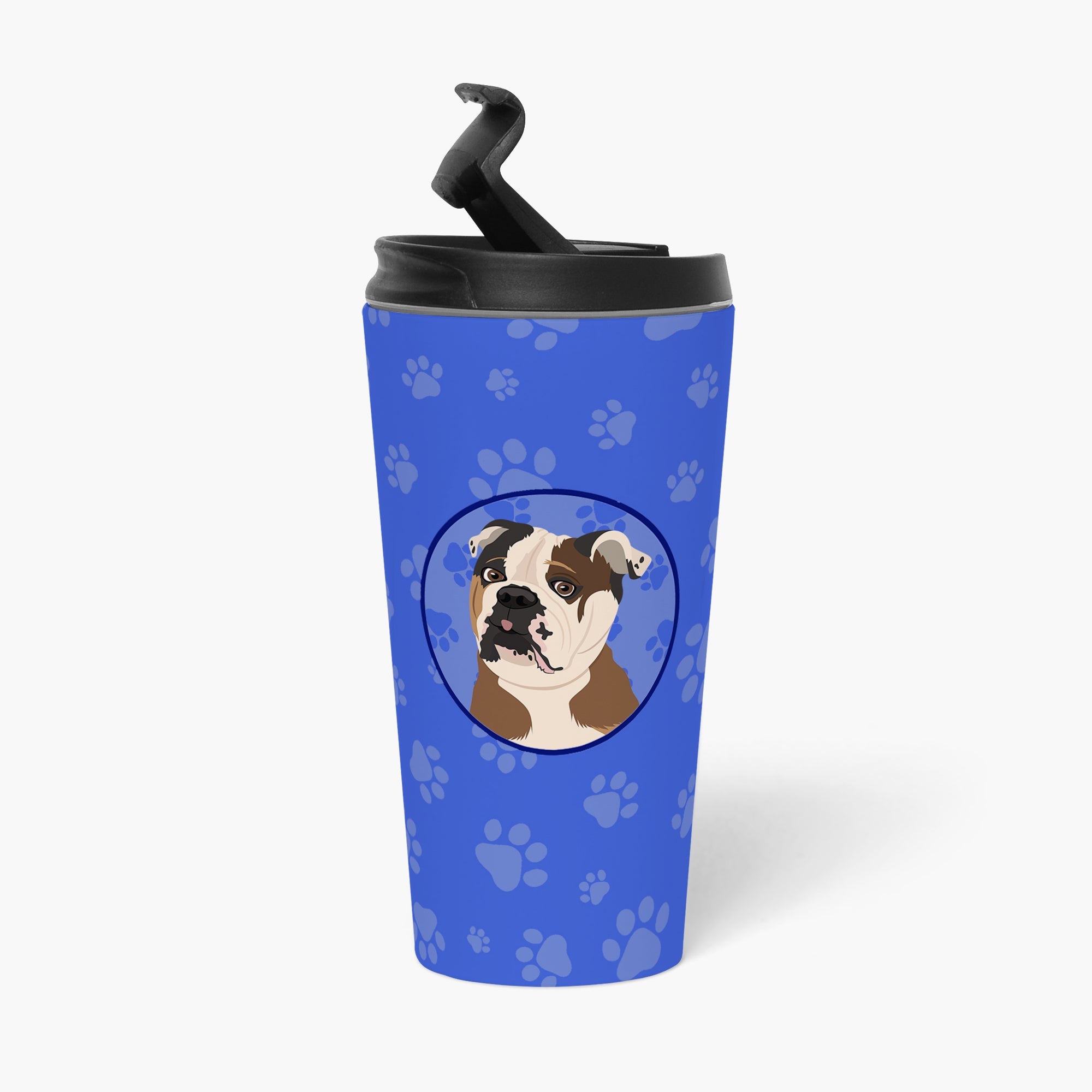 English Bulldog Chocolate Tan Stainless Steel 16 oz Tumbler Blue Insulated Tumbler with Lid, Cute Travel Cup for Coffee, Cocktails, Gift Men, Dad, Women, Mother