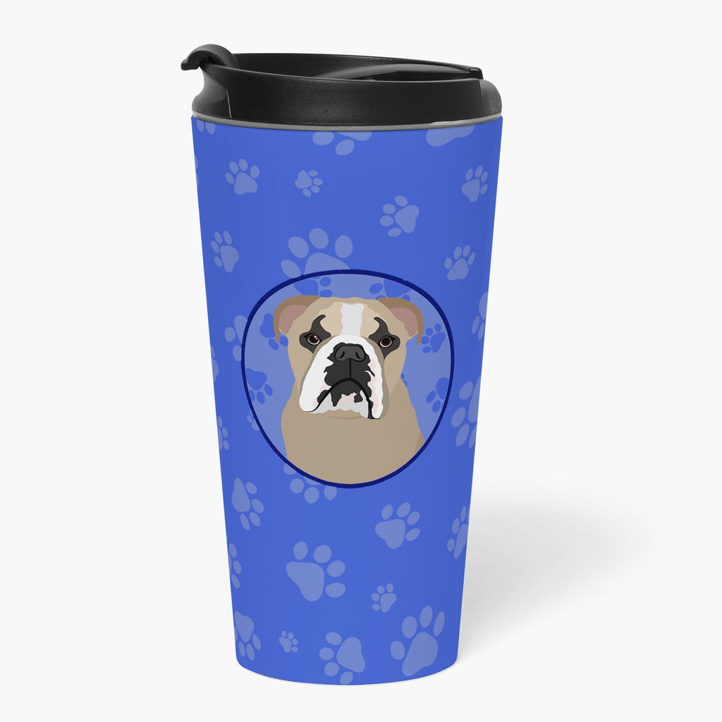 English Bulldog Lilac Tricolor Stainless Steel 16 oz Tumbler Blue Insulated Tumbler with Lid, Cute Travel Cup for Coffee, Cocktails, Gift Men, Dad, Women, Mother