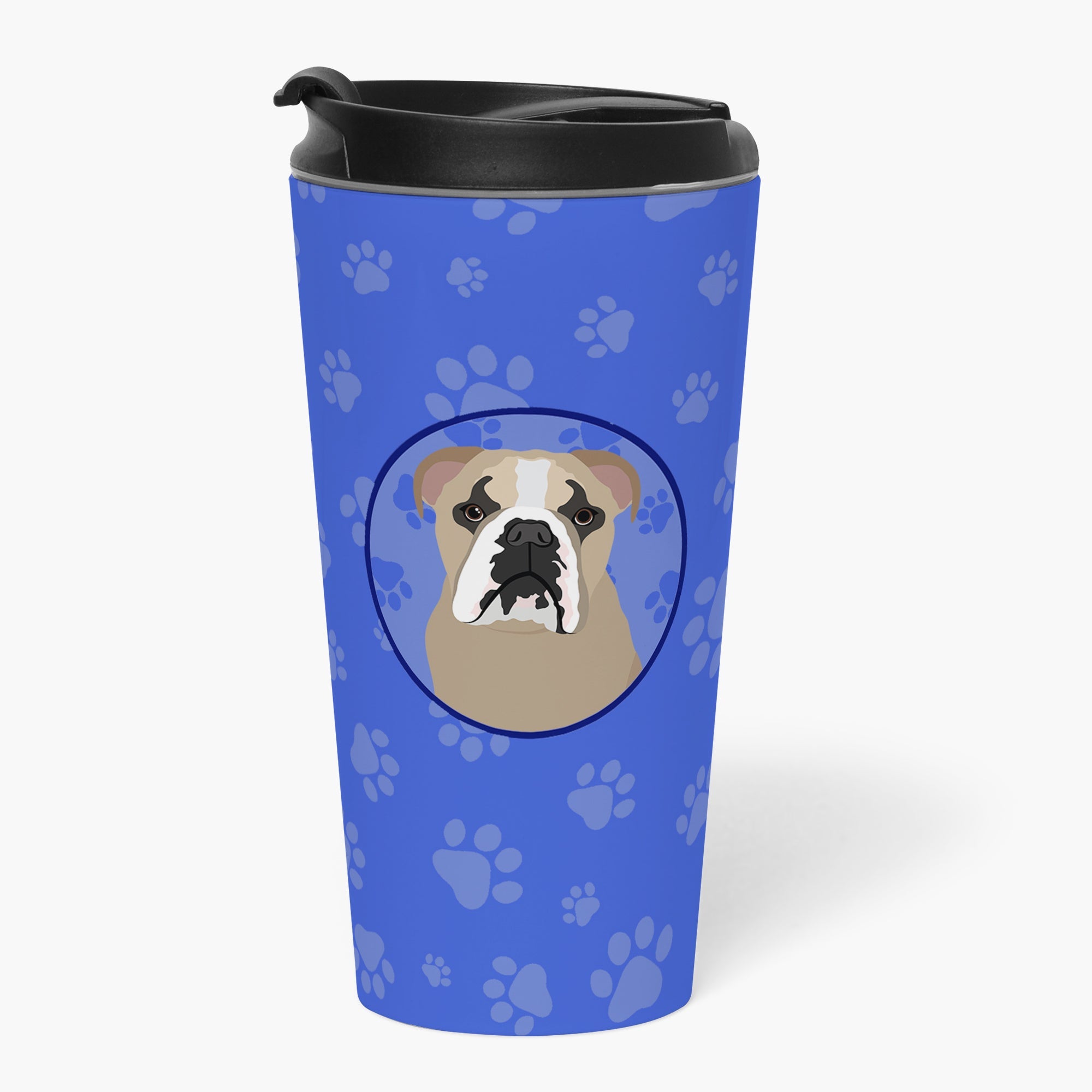 English Bulldog Lilac Tricolor Stainless Steel 16 oz Tumbler Blue Insulated Tumbler with Lid, Cute Travel Cup for Coffee, Cocktails, Gift Men, Dad, Women, Mother