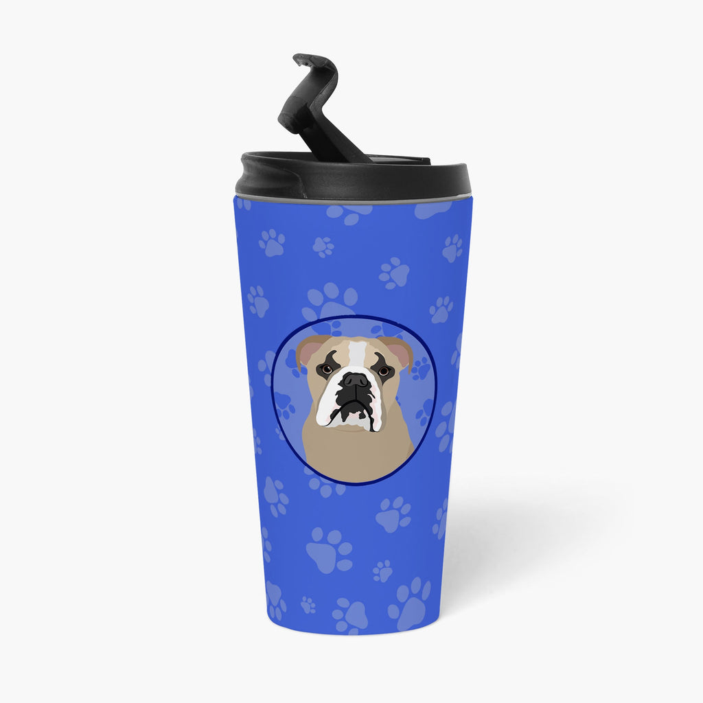 English Bulldog Lilac Tricolor Stainless Steel 16 oz Tumbler Blue Insulated Tumbler with Lid, Cute Travel Cup for Coffee, Cocktails, Gift Men, Dad, Women, Mother