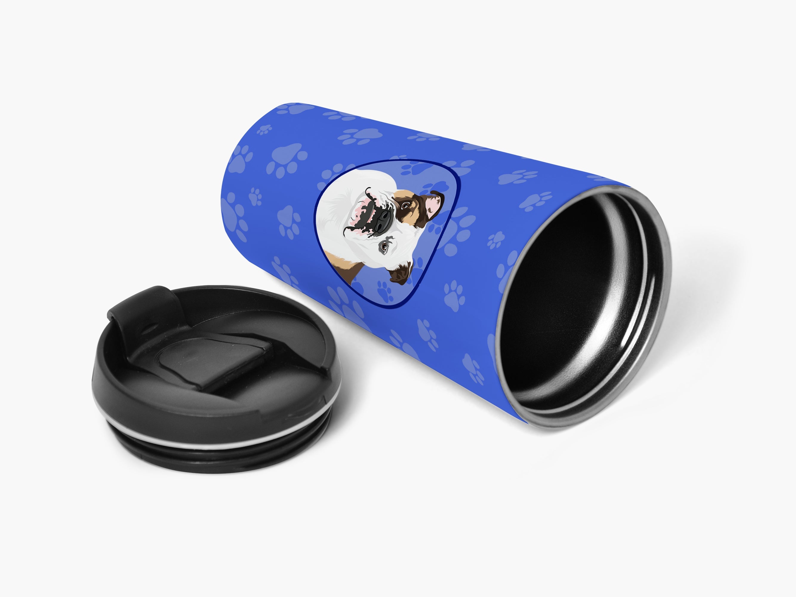 English Bulldog Tricolor #3 Stainless Steel 16 oz Tumbler Blue Insulated Tumbler with Lid, Cute Travel Cup for Coffee, Cocktails, Gift Men, Dad, Women, Mother