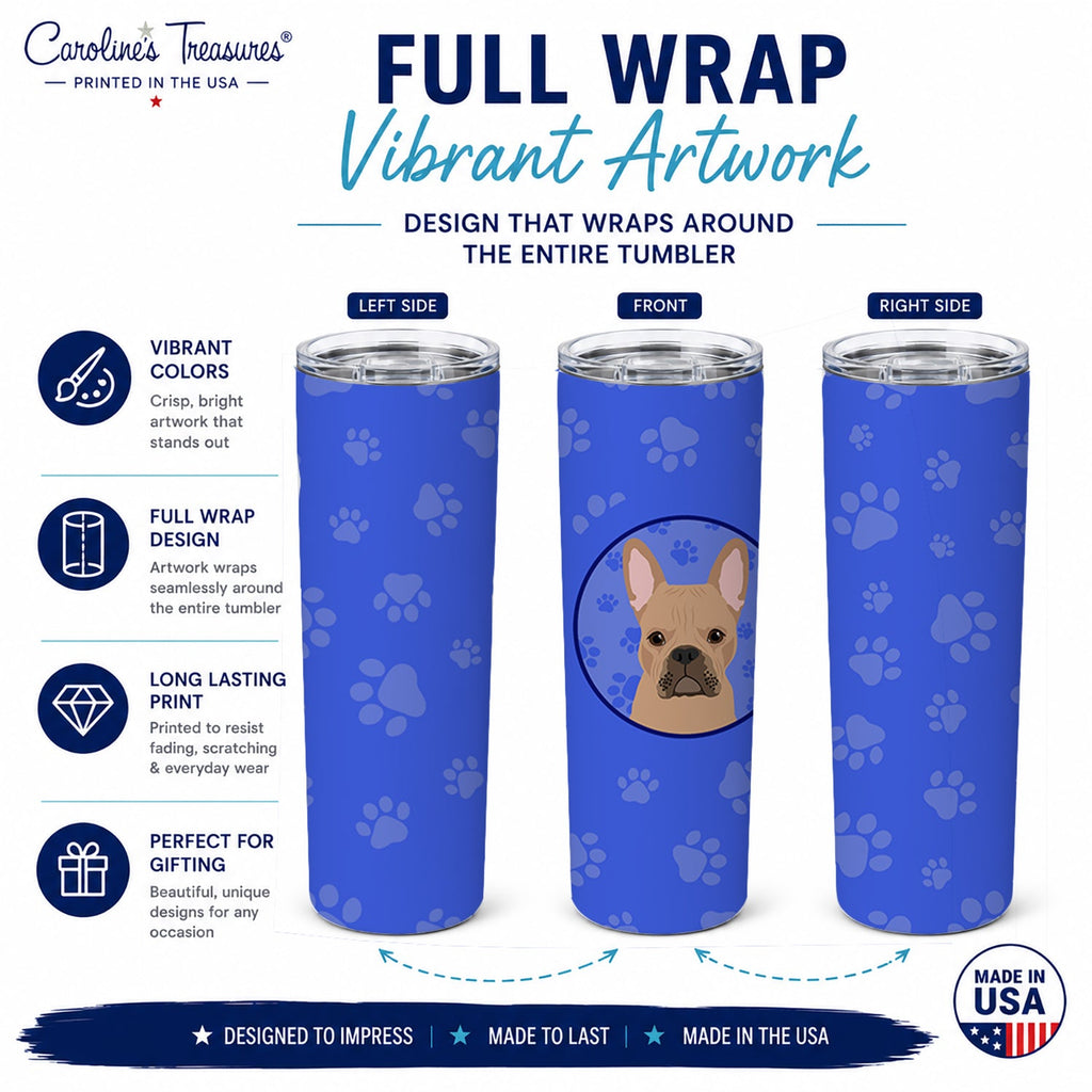 French Bulldog Cream  Stainless Steel Skinny Tumbler 20 oz Vacuum Double Walled Reusable Insulated Travel Cup