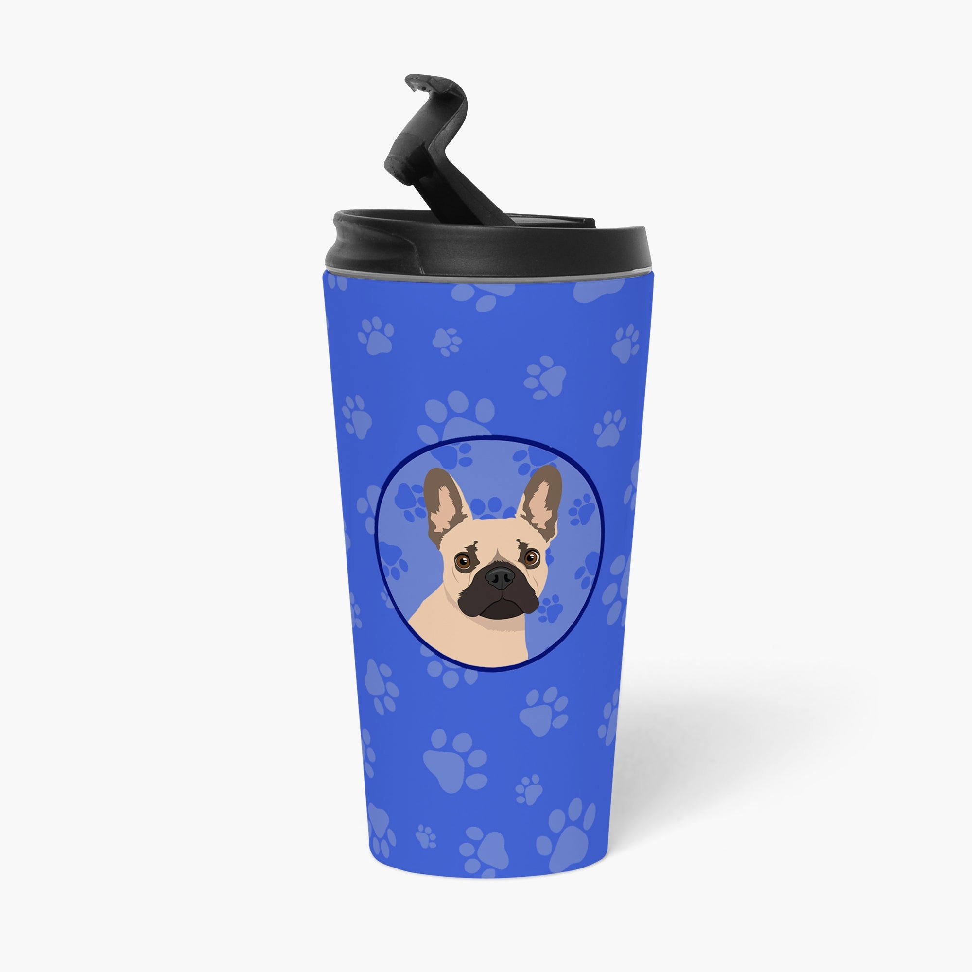 French Bulldog Fawn #1 Stainless Steel 16 oz Tumbler Blue Insulated Tumbler with Lid, Cute Travel Cup for Coffee, Cocktails, Gift Men, Dad, Women, Mother