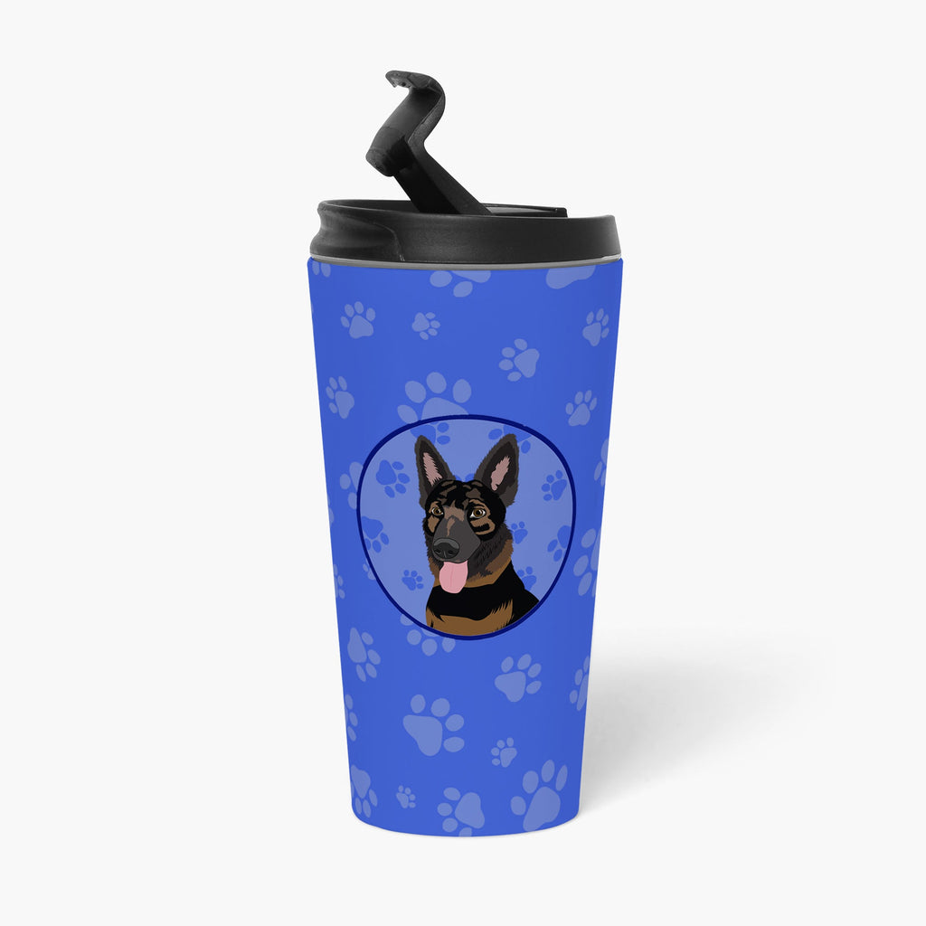 German Shepherd Bicolor Stainless Steel 16 oz Tumbler Blue Insulated Tumbler with Lid, Cute Travel Cup for Coffee, Cocktails, Gift Men, Dad, Women, Mother