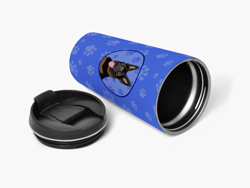 German Shepherd Bicolor Stainless Steel 16 oz Tumbler Blue Insulated Tumbler with Lid, Cute Travel Cup for Coffee, Cocktails, Gift Men, Dad, Women, Mother