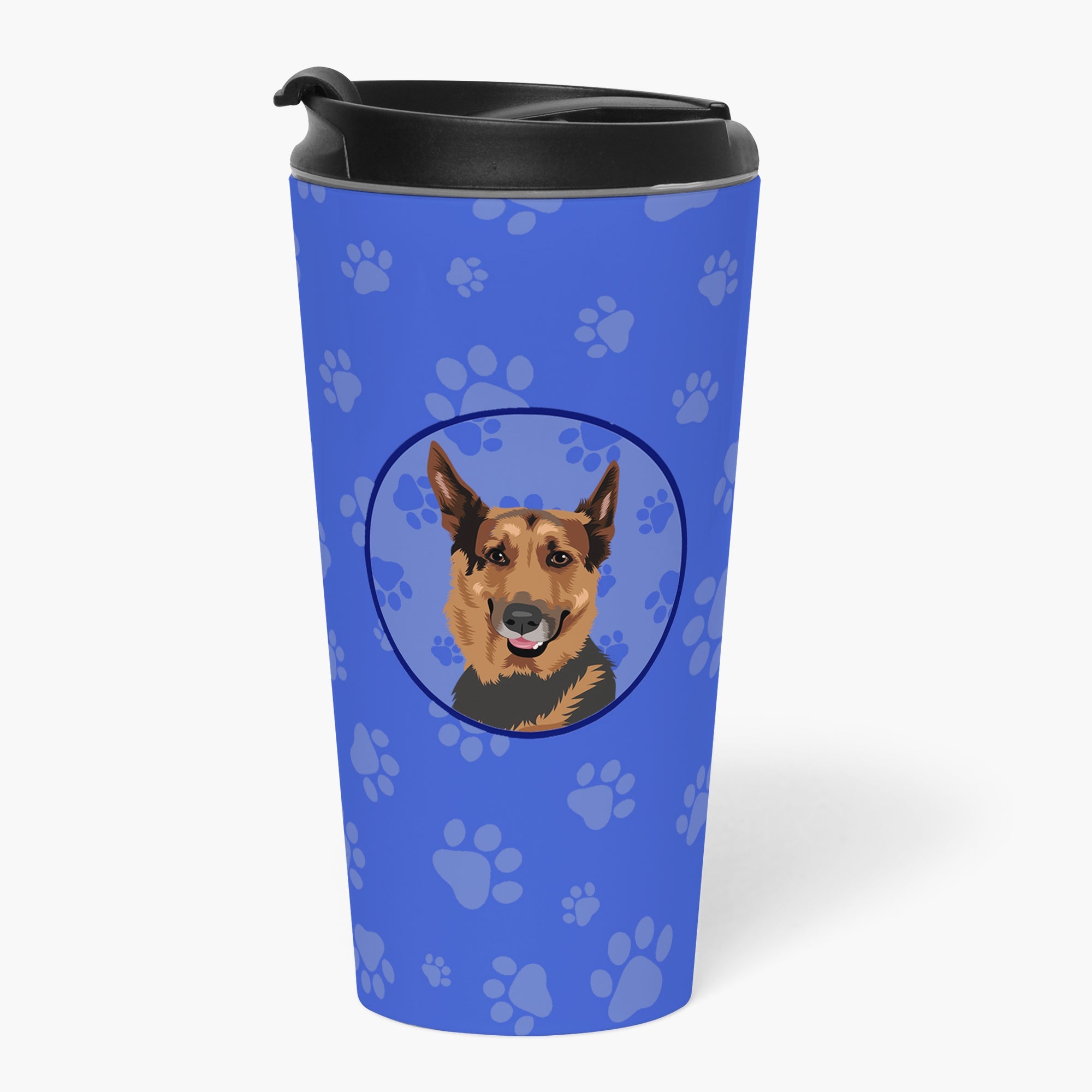 German Shepherd Red Sable Stainless Steel 16 oz Tumbler Blue Insulated Tumbler with Lid, Cute Travel Cup for Coffee, Cocktails, Gift Men, Dad, Women, Mother