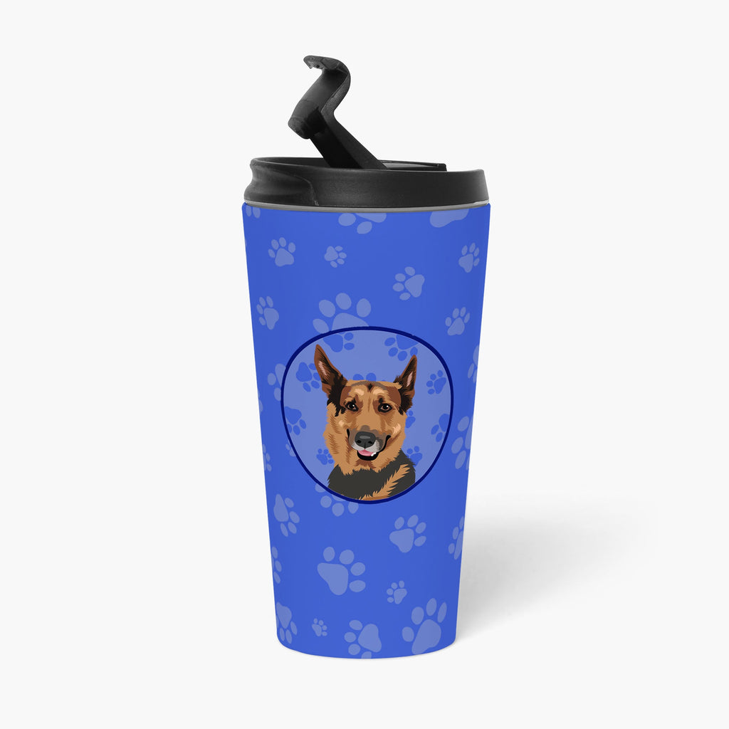 German Shepherd Red Sable Stainless Steel 16 oz Tumbler Blue Insulated Tumbler with Lid, Cute Travel Cup for Coffee, Cocktails, Gift Men, Dad, Women, Mother