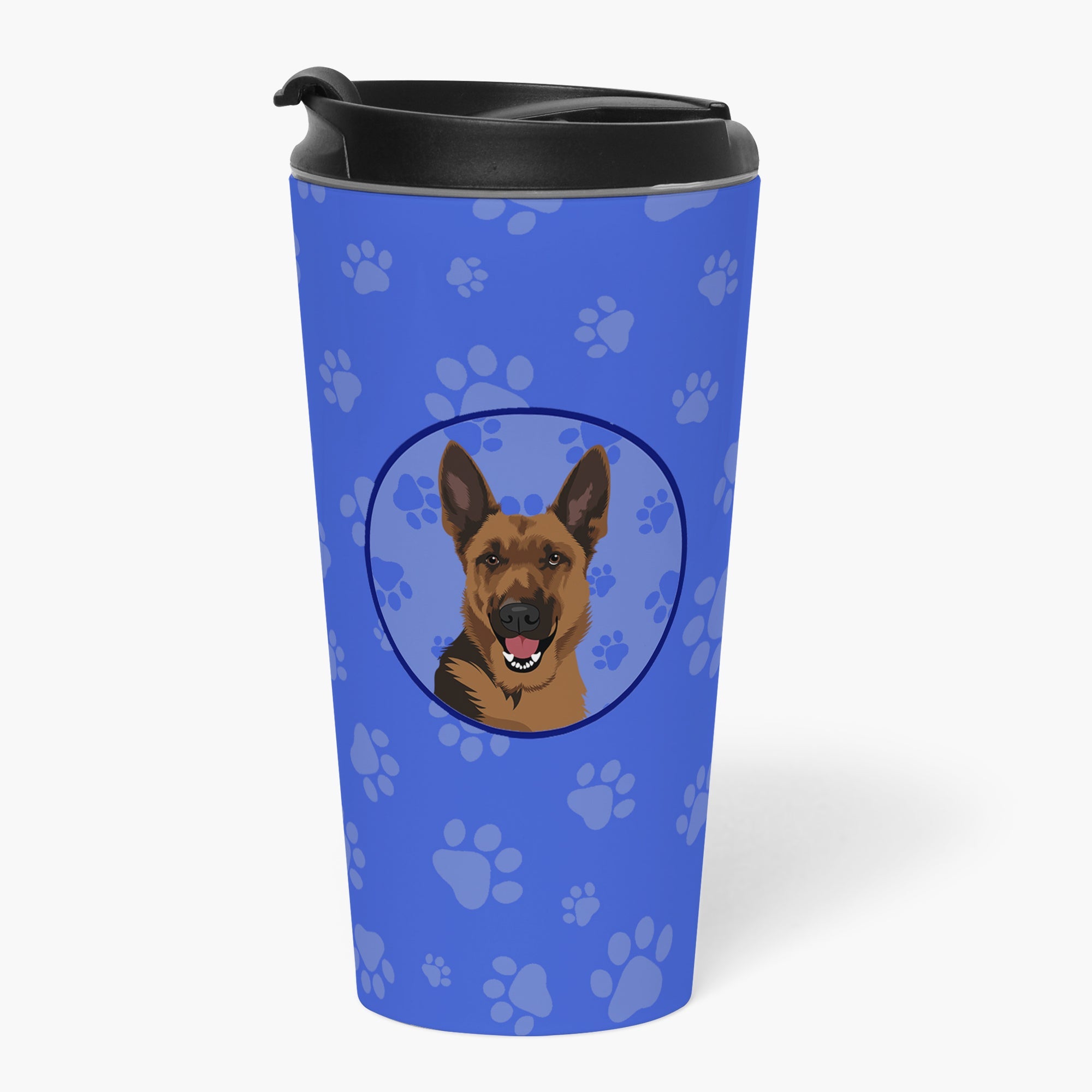 German Shepherd Black and Tan #2 Stainless Steel 16 oz Tumbler Blue Insulated Tumbler with Lid, Cute Travel Cup for Coffee, Cocktails, Gift Men, Dad, Women, Mother