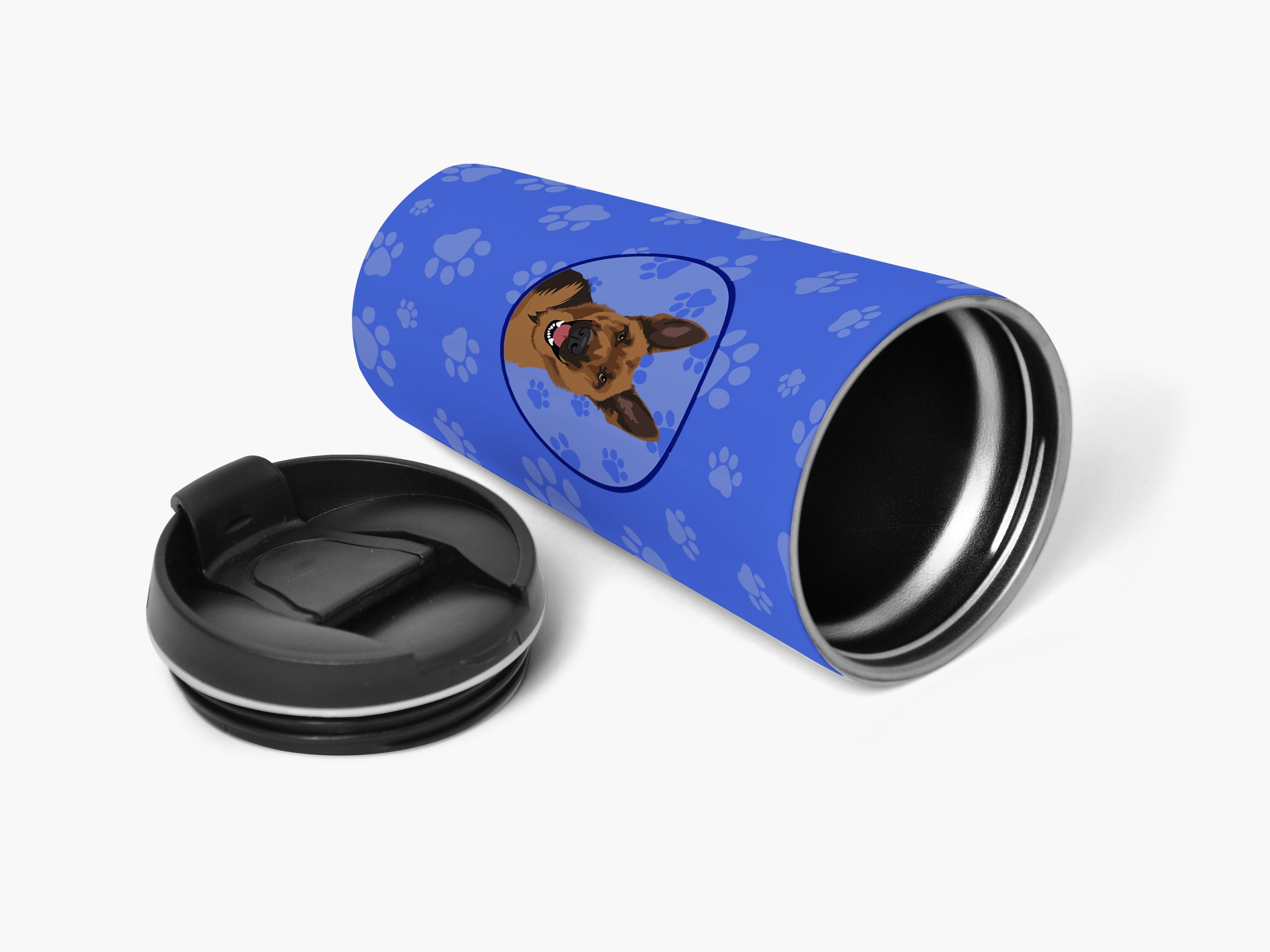 German Shepherd Black and Tan #2 Stainless Steel 16 oz Tumbler Blue Insulated Tumbler with Lid, Cute Travel Cup for Coffee, Cocktails, Gift Men, Dad, Women, Mother