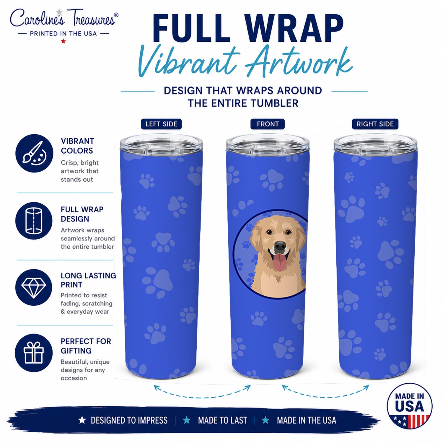 Golden Retriever Fawn #3  Stainless Steel Skinny Tumbler 20 oz Vacuum Double Walled Reusable Insulated Travel Cup